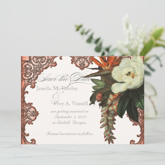 Magnolias n Bird of Paradise - Save the Date Custo (Stehend Vorderseite)