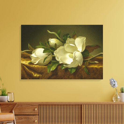 Magnolias on Gold Velvet Cloth by MJ Heade Leinwanddruck (Insitu (Wohnzimmer))