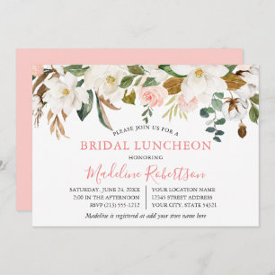 Magnolias Pink Roses Bridal Luncheon Einladung