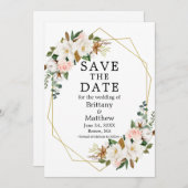 Magnolias rosa Rosen Gold Geografie Save The Date (Vorne/Hinten)