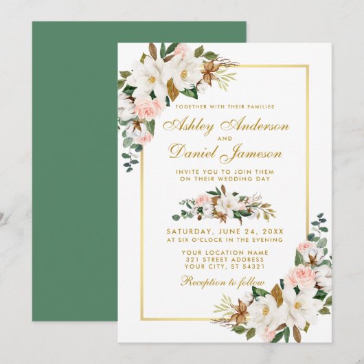 Magnolias-Rose Hochzeitsreise mit dem Wasser Einladung (Vorne/Hinten)