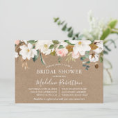 Magnolias Rose Kraft Brautparty Einladung (Stehend Vorderseite)