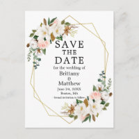 Magnolias Roses Gold Geo Frame Save the Date