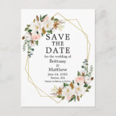 Magnolias Roses Gold Geo Frame Save the Date Postkarte (Vorderseite)