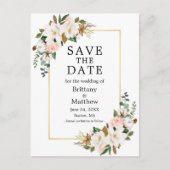 Magnolias Roses Gold Rahmen Save the Date Postkarte (Vorderseite)