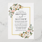 Magnolias Roses Wedding Gold Folieneinladung (Vorderseite)