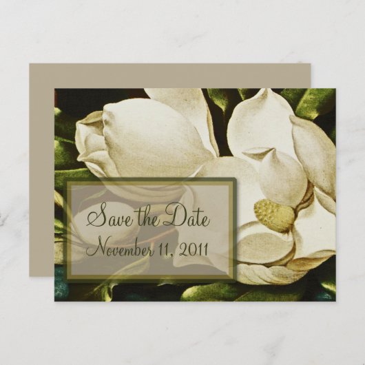 Magnolias Wedding Save the Date Postcard Ankündigungspostkarte (Vorne/Hinten)