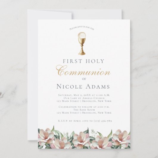 Magnolie Blumen Erstkommunion  Einladung (Vorderseite)