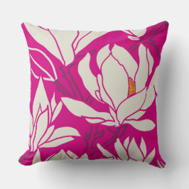 Magnolie Blumenmuster in Fuchsia Kissen