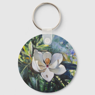 Magnolie Blütenölmalerei der Harmonie der Natur Schlüsselanhänger