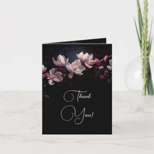 Magnolie Dark Romantic | Hochzeitsfoto Danke (Vorderseite)