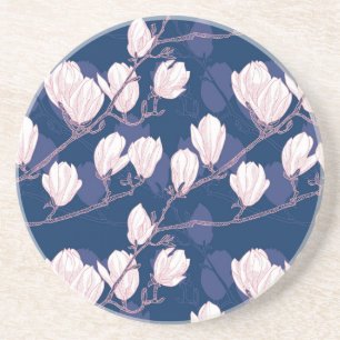 Magnolie Eleganz: Navy Frühjahrsblüte Getränkeuntersetzer
