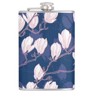 Magnolie Eleganz: Navy Frühlingsblüte Flachmann