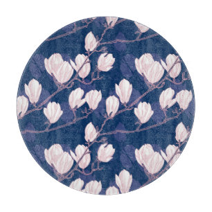 Magnolie Eleganz: Navy Frühlingsblüte Schneidebrett
