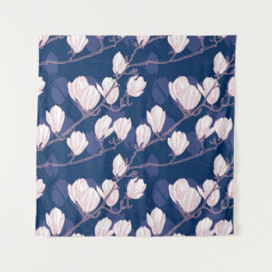 Magnolie Eleganz: Navy Frühlingsblüte Wandteppich