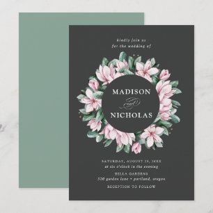 Magnolie & Eukalyptus   Floraler Kranz Hochzeit Einladung
