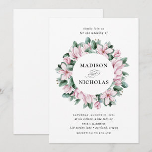 Magnolie & Eukalyptus   Floraler Kranz Hochzeit Einladung