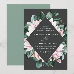 Magnolie & Eukalyptus   Florales Rahmen-Hochzeitsm Einladung