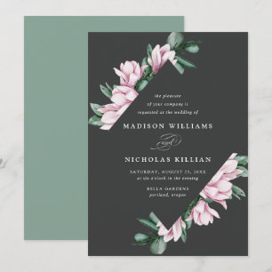 Magnolie & Eukalyptus   Florales Rahmen-Hochzeitsm Einladung
