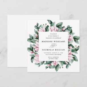 Magnolie & Eukalyptus   Quadratische Hochzeit Einladung