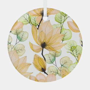 Magnolie Eukalyptus: Wasserfarbene nahtlose Druck Ornament Aus Glas