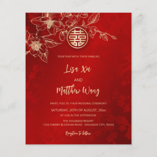 Magnolie Gold Rot Chinesische Hochzeit Flyer
