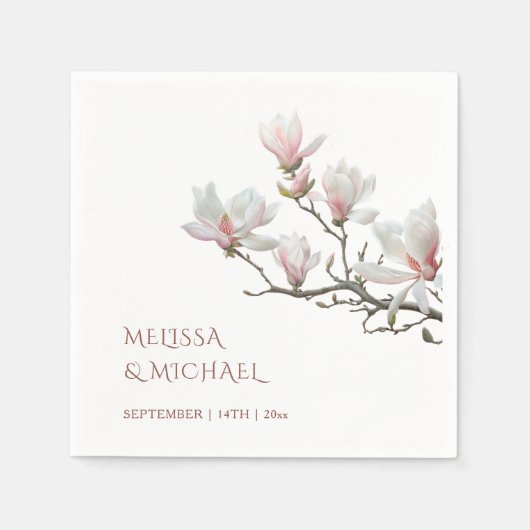 Magnolie Hochzeit in feiner Kunst  Serviette (Vorderseite)