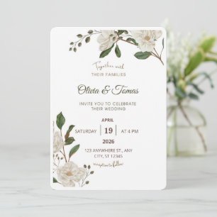 Magnolie-Hochzeitseinladung mit Grün Einladung