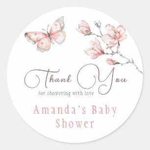 Magnolie Rosafarben Schmetterling Baby Shower Gesc Runder Aufkleber
