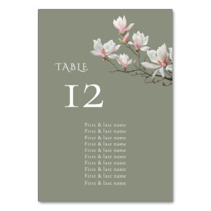 Magnolie Sage Grün Florales Hochzeitssitzplan Tischnummer