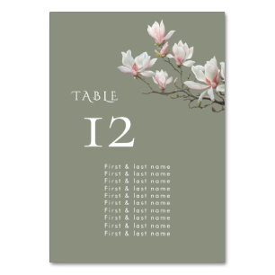 Magnolie Sage Grün Florales Hochzeitssitzplan Tischnummer