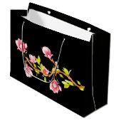 Magnolie Schwarz Große Geschenktüte (Vorderseite Schrägansicht)