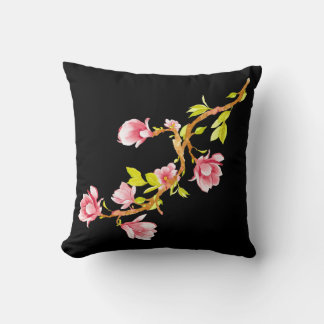 Magnolie Schwarz Kissen