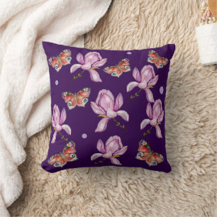 Magnolie und Schmetterlinge, Wasserfarbenmuster Kissen