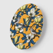 Magnolie und Titmausvogel blühen 3 Große Wanduhr (Winkel)