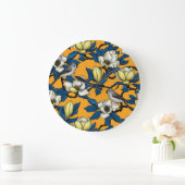 Magnolie und Titmausvogel blühen 3 Große Wanduhr (Zuhause)