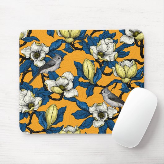 Magnolie und Titmausvogel blühen 3 Mousepad (Mit Mouse)