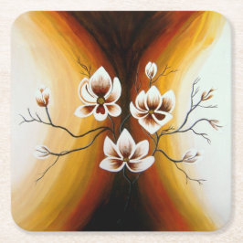 Magnolien, Acryl -  Rechteckiger Pappuntersetzer