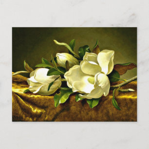 Magnolien auf Gold Samtstoff, Kunstmalerei Postkarte