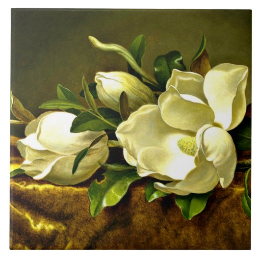 Magnolien auf goldenem Samttuch, Kunstmalerei, Fliese (Vorderseite)