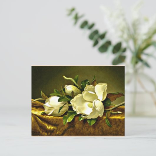 Magnolien auf goldenem Samttuch Postkarte (Stehend Vorderseite)