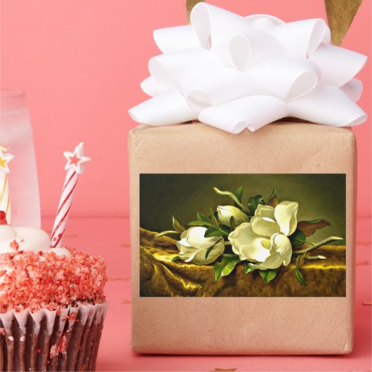 Magnolien auf goldenem Samttuch Rechteckiger Aufkleber (Party)