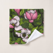Magnolien blühen auf dunkelgrün badhandtuch set (Waschlappen)