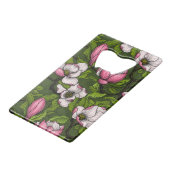 Magnolien blühen auf dunkelgrün geldbeutel flaschenöffner (Vorderseite Schrägansicht)