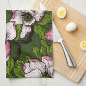 Magnolien blühen auf dunkelgrün geschirrtuch (Viertel Falte)