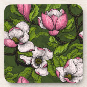 Magnolien blühen auf dunkelgrün getränkeuntersetzer (Vorderseite)