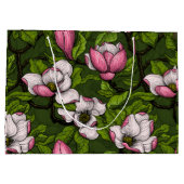 Magnolien blühen auf dunkelgrün große geschenktüte (Rückseite)