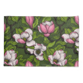 Magnolien blühen auf dunkelgrün kissenbezug (Rückseite)