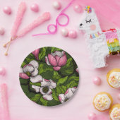 Magnolien blühen auf dunkelgrün pappteller (Party)