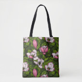 Magnolien blühen auf dunkelgrün tasche (Vorderseite)